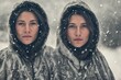 © Pictures Paradise - Sisters Young Inuit women in winter in the snow. generative ai