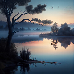 Wall Mural - sunrise over the river