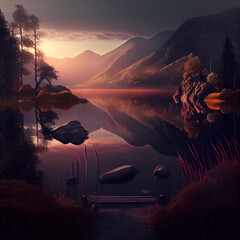 Wall Mural - sunset in the mountains