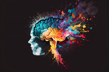 Wall Mural - An abstract concept of a colorful brain exploding with ideas