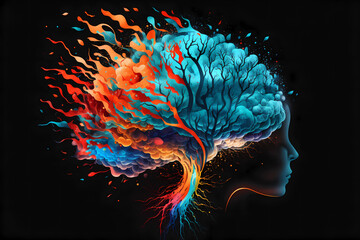 Wall Mural - An abstract concept of a colorful brain exploding with ideas