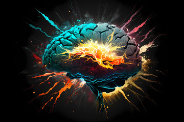 Wall Mural - An abstract concept of a colorful brain exploding with ideas
