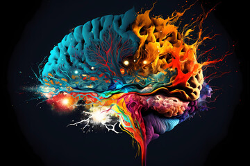 Wall Mural - An abstract concept of a colorful brain exploding with ideas