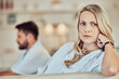 © Clement C/peopleimages.com - Woman, sad and angry in fight of couple with problem, divorce and crisis of conflict at home. Face of female person ignoring partner in argument, marriage failure and stress of frustrated break up