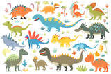 Fototapeta Dinusie - set of cartoon dinosaurs