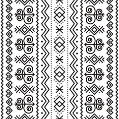 Wall Mural - Slovak tribal folk art vector seamless geometric pattern with geometric motif- vertical deisgn inspired by traditional painted art from village Cicmany in Zilina region, Slovakia in black on white
	