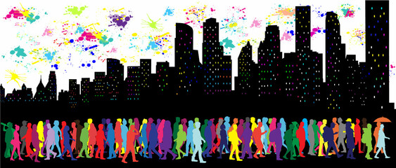 Wall Mural - Group of people. Crowd of people silhouettes.	