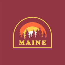 Maine Nature Vintage Logo Vector Concept, Icon, Element, And Template For Company. Travel, Explore, Adventure Logo.