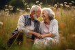 © aboutmomentsimages - Portrait of a joyous senior couple, hands held, strolling in the park..