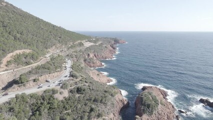 Poster - Aerial view of the littoral road of the Corniche d'Or in France