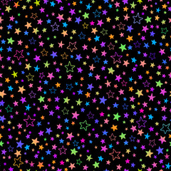 Canvas Print - Seamless pattern of bright multi-colored stars on a black background