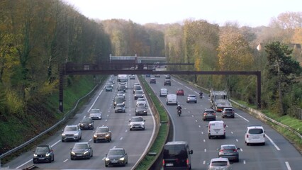 Sticker - Aerial view of cars driving cars on road surrounded by trees