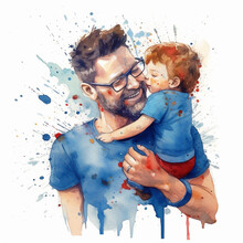 Happy Father's Day Painting In Watercolor Effect- Generative Ai