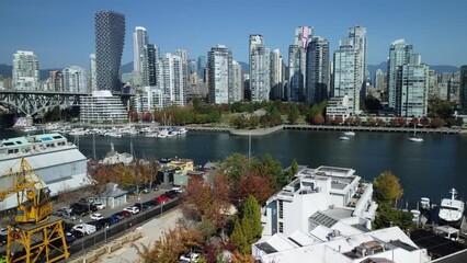 Canvas Print - Beautiful view of Downtown Vancouver with skyscrapers under the clear sky