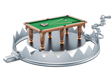 Billiard table inside bear trap, 3D rendering