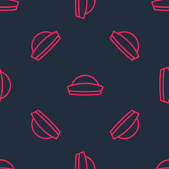 Canvas Print - Red line Sailor hat icon isolated seamless pattern on black background. Vector