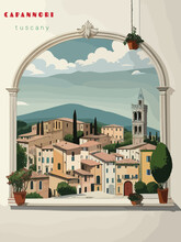 Capannori: Beautiful Vintage-styled Poster Of With A City And The Name Capannori In Tuscany
