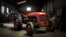 Old Red Tractor In A Farm