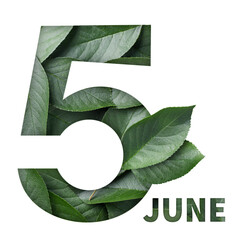 World Environment Day, 5 June from green leaves on a white background. Isolated