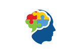 Fototapeta Dinusie - Puzzle brain head logo design vector icon template