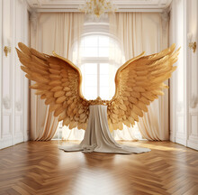 Digital Backdrops, Yellow/gold Angle Wings Room Backgrounds