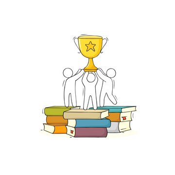 Wall Mural -  - Students with school award, trophy cup on books