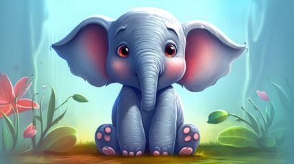 Cute little cartoon elephant - generative AI, AI generated