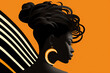 © ADDICTIVE STOCK - Generative AI illustration of silhouette portrait of black female with Afro hairstyle and closed eyes on yellow background with black and white lines