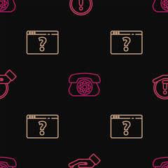 Poster - Set line Information, Browser with question mark and Telephone on seamless pattern. Vector