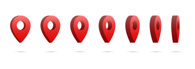Fototapete - Location pin icon set. Map 3d pins , Isometric red map pointers. Collection of place marker icons in 3d modern. Vector illustration