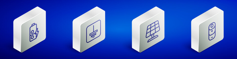 Sticker - Set Isometric line Battery charge, Electrical symbol ground, Solar energy panel and icon. Vector