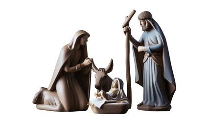 3d Merry Christmas nativity scene Mary and Joseph with the newborn Jesus isolated on transparent png background Generative ai