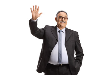 Poster - Portrait of a mature businessman waving hello