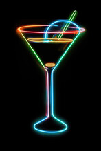 Neon Sign Of A Martini Glass Generative AI