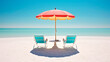 beach chair and umbrella parasol on the ocean beach, vacation. generative ai