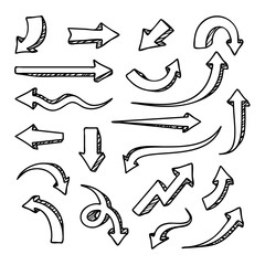 Poster - set of various hand drawn arrow vector element, arrow doodle sketch collection