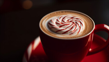 Canvas Print - Heart shaped froth art on cappuccino in cafe generated by AI