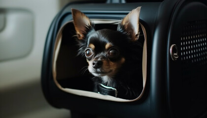 Sticker - Small terrier sits in car, looking out window generated by AI