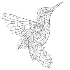 Wall Mural - coloring page with a bird in flowers