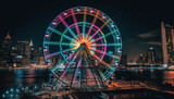 Fototapeta Miasto - Spinning wheel of joy, vibrant colors glowing generated by AI