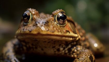 Sticker - Green toad sitting in wet grass outdoors generated by AI