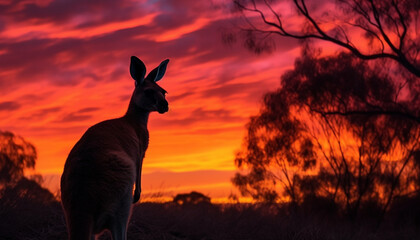 Wall Mural - Silhouette of horned deer grazing in meadow generated by AI