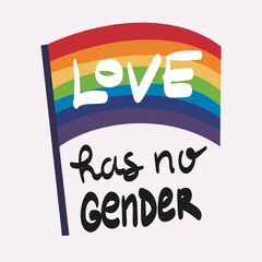 Wall Mural - Love has no gender. The phrase is the color of the rainbow. Vector lettering of the Pride parade. LGBT community