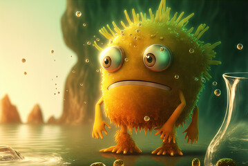 Funny monster character. Crazy cute creature with weird eyes. Generated AI. Generative AI