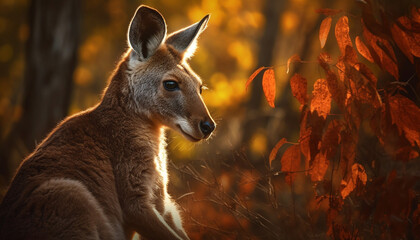 Canvas Print - Fluffy marsupial looks at camera in meadow generated by AI