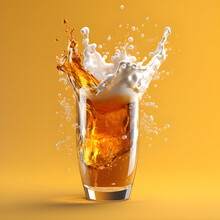 Glass Of Beer With Foam Splash Made By AI Artificial Intelligence