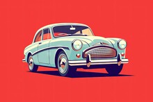  A Blue Car On A Red Background With A Red Background And A White Car With A Red Top And A Red Background With A Red Background.  Generative Ai