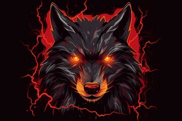  Ferocious wolf face with luminous eyes, background, digital illustration. Generative AI