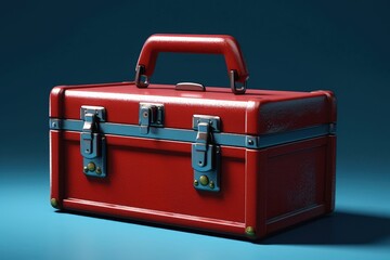 Red toolbox on blue background, digital illustration. Generative AI