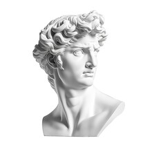 Gypsum Statue Of David's Head. Michelangelo's David Statue Plaster Copy Isolated On White Background. Ancient Greek Sculpture, Statue Of Hero, Generate Ai
